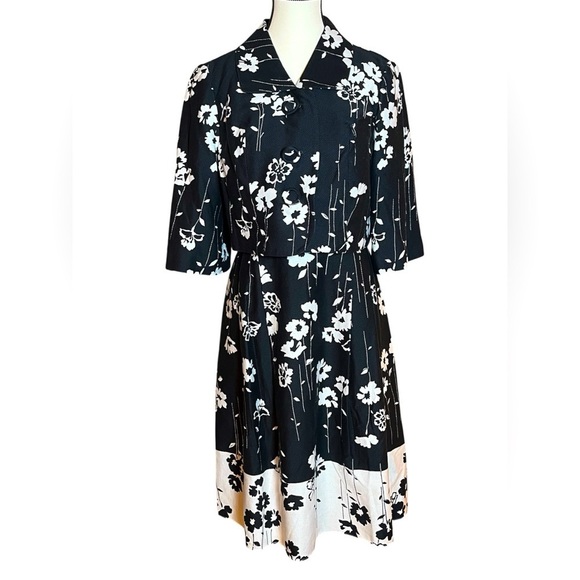 Talbots Dresses & Skirts - Talbots 2 Piece Fit & Flare Dress Blazer Jacket B&W Floral Petite Women Size 12P